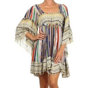 Freeway Women’s Boho Striped Babydoll Dress Festival Sz Sz S Beachy Coachella